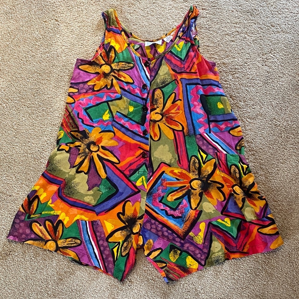 BOOM Multi Color Hippie Slouchy Sleeveless Short Romper w Pockets Size M